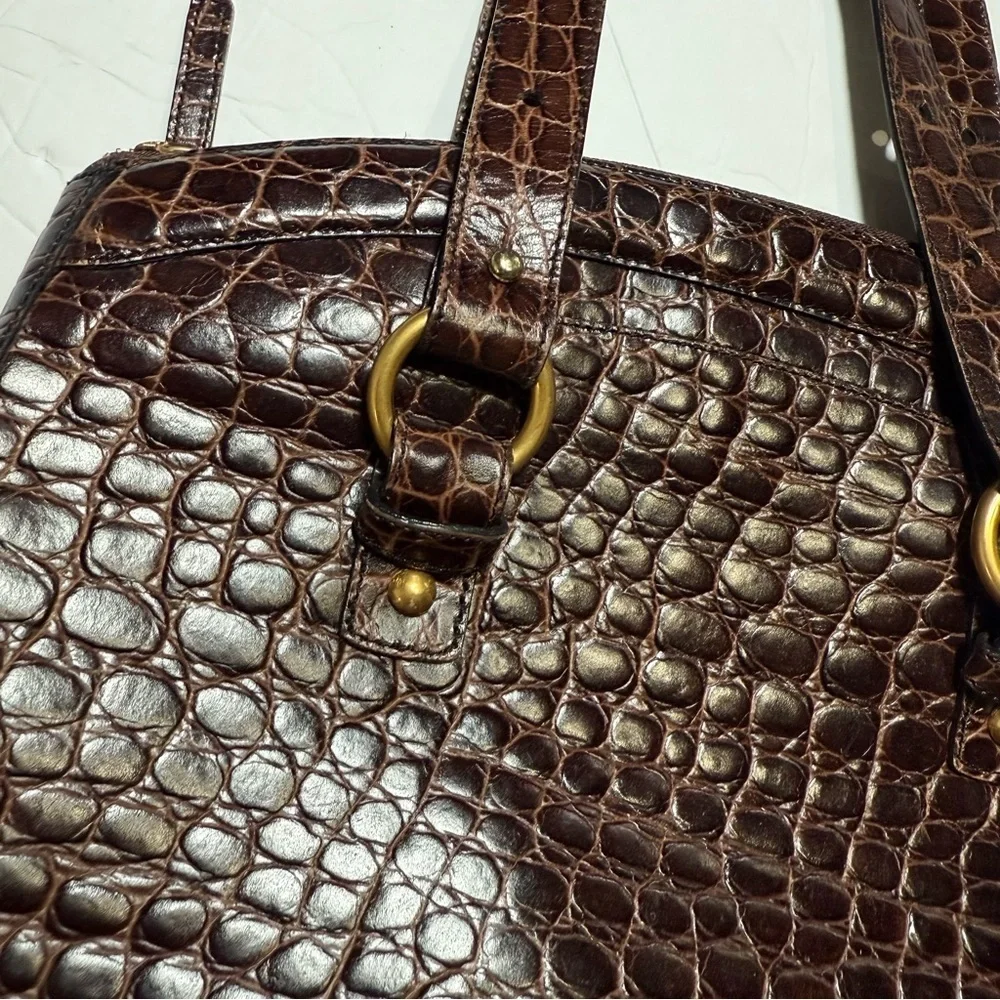 Brahmin Brown Hobo Bag Crocodile Embossed Gold Hardware Travel Tote Croc Leather
